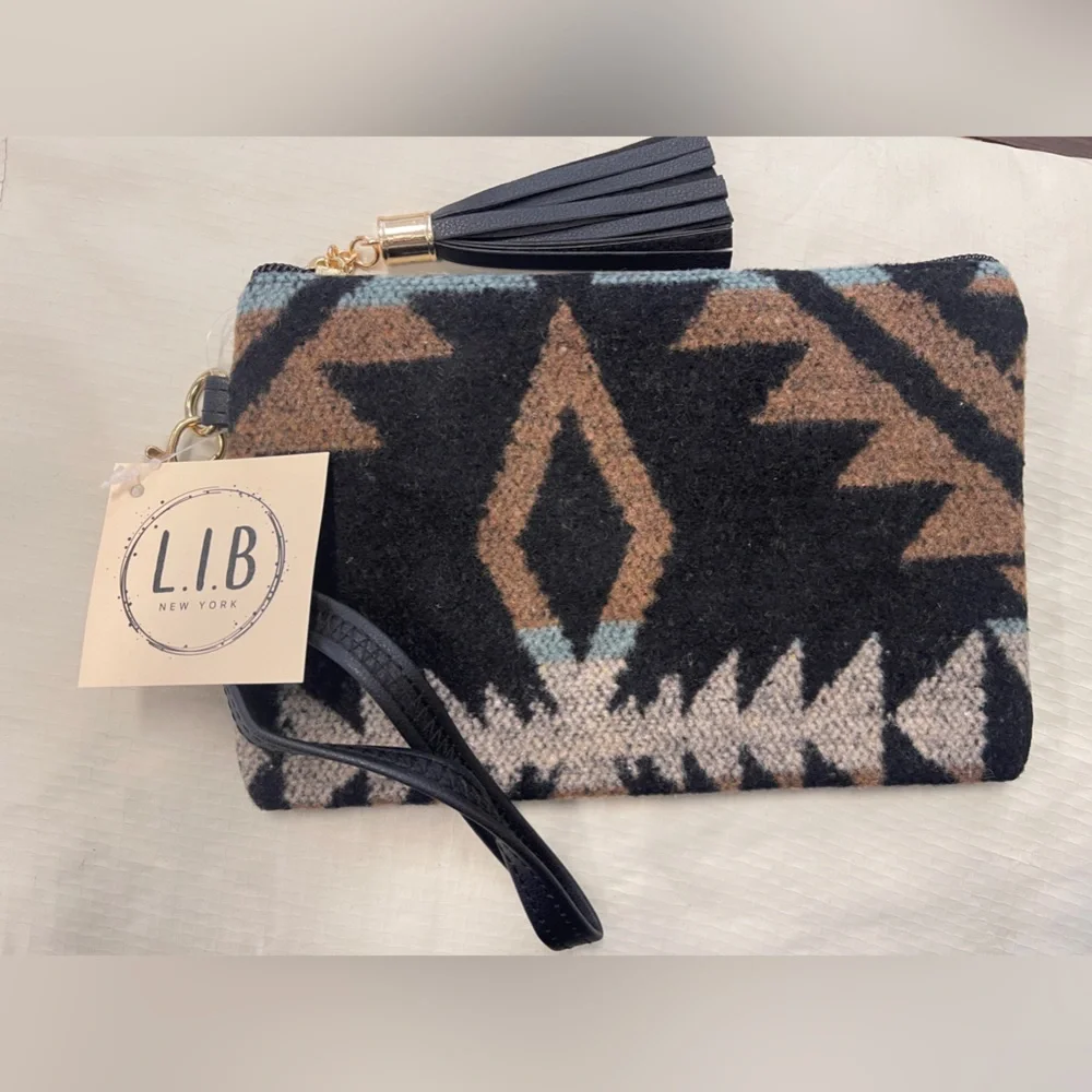 SOLD!! Dark night black-blue-rust Aztec design wristlet - Picture 2 of 2